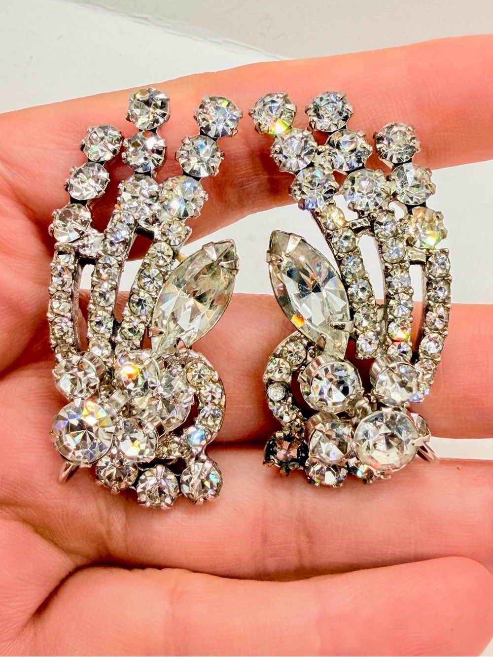 Juliana D&E Verified Clear AB Rhinestones Earrings Shooting Star Wedding Vintage